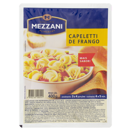 Capeletti Mezzani Frango Pacote 400g 
 