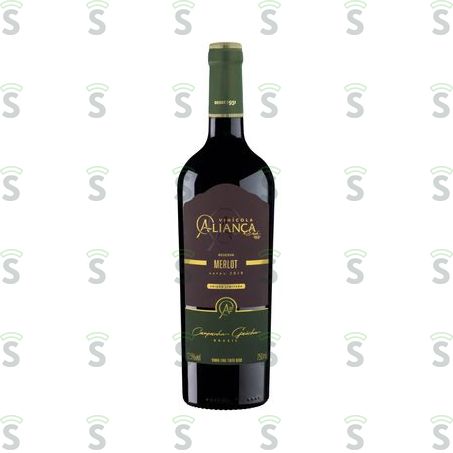 Vinho Brasileiro Tinto Seco Reserva Aliança Merlot Campanha Gaúcha Garrafa 750ml