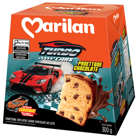 PANETTONE MARILAN TURBO CARS C/GOTAS DE CHOCOLATE CAIXA 300G