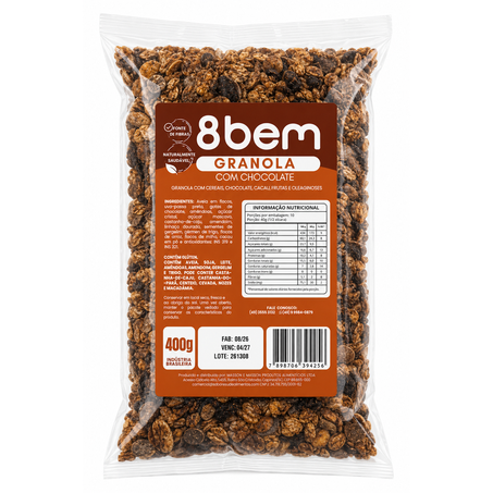 GRANOLA 8BEM CHOCOLATE PACOTE 400G