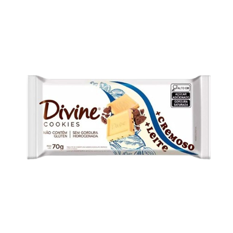 Chocolate Divine 70g - Sem Glúten - Cremoso Branco com Cookies