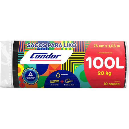 Saco para Lixo Condor 100 Litros - Com 10 Sacos - Preto - Ref. 10120787