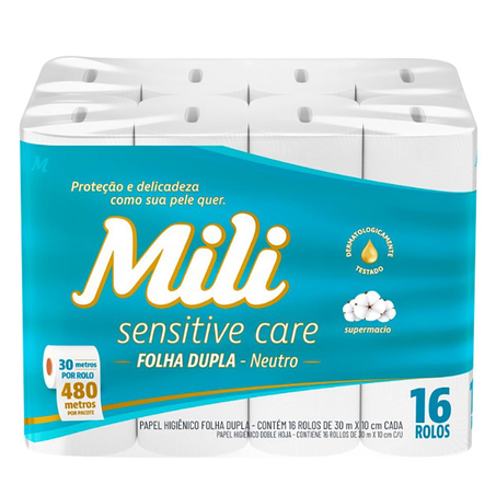 Papel Higiênico Mili 30m - Folha Dupla - Neutro - Com 16 Rolos