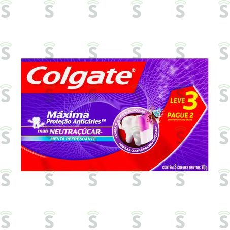  Creme Dental Colgate Máxima Proteção Anticáries Mais Neutraçúcar 70g Oferta 3un