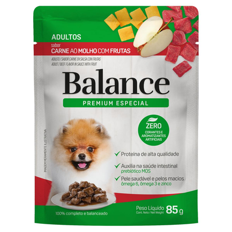 Ração para Cães Balance 85g - Adultos - Carne ao Molho com Frutas - Sachê