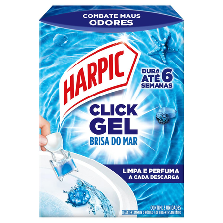 Desodorizador Harpic Com 3 Unidades - Click Gel - Brisa do Mar