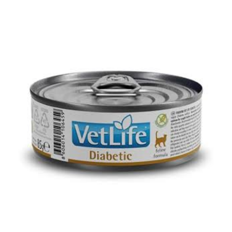 Lata Ração Úmida Farmina Vet Life Diabetic para Gatos Adultos de Todas as Raças 85Gr