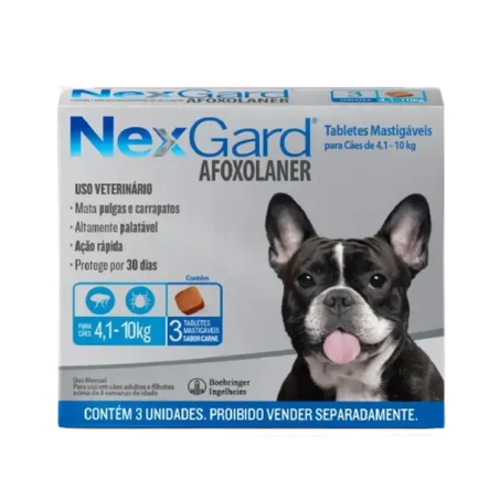 NexGard Antipulgas e Carrapatos de 4,1 a 10kg para Cães 3 tabletes