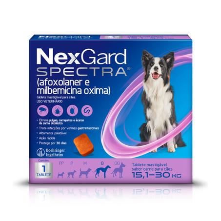 NexGard Spectra Antipulgas e Vermífugo Cães 15,1kg a 30kg 1 tablete