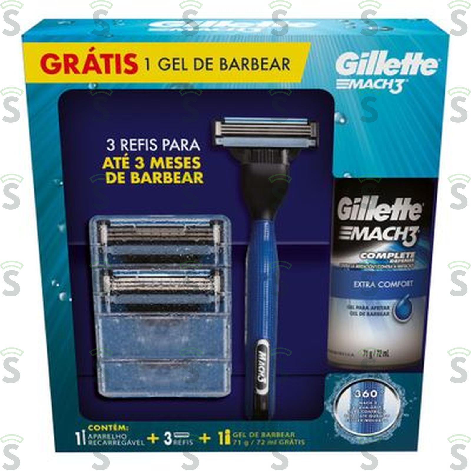 Kit Gillette Mach3 Aqua Grip Aparelho+carga+gel 1UN