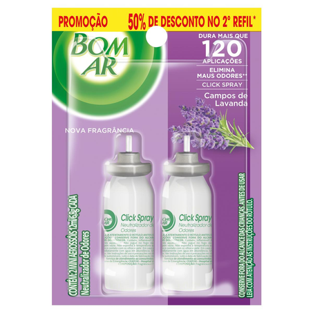 Purificador de Ar Bom Ar Click Spray - Lavanda - Refil - Com 50% de Desconto