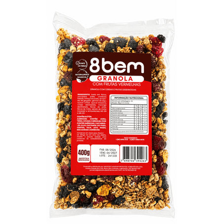 GRANOLA 8BEM FRUTAS VERMELHAS PACOTE 400G