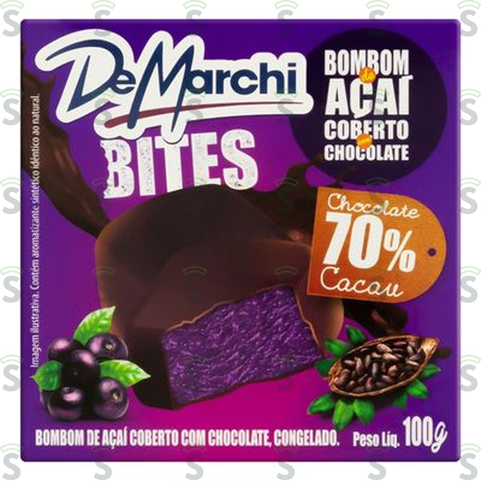 Bombom de Açaí Cobertura Chocolate de Marchi Bites Caixa 100G