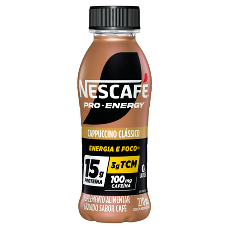 Bebida Láctea Pro-Energy Nescafé 270ml - 15g de Proteína - Zero Lactose - Cappuccino Clássico