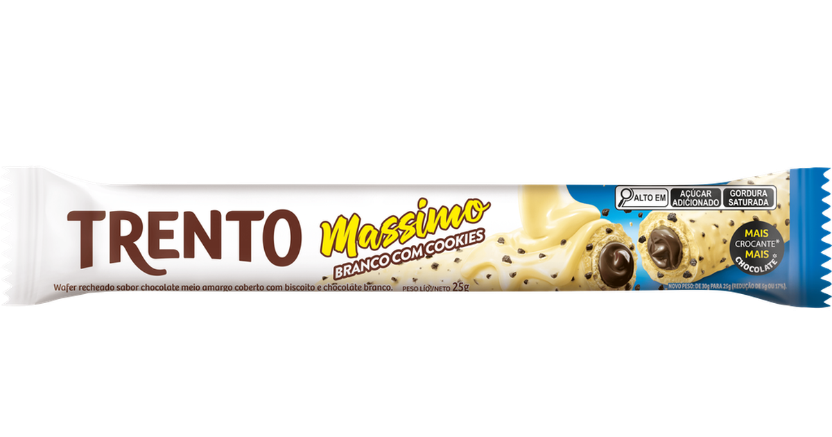 WAFER RECHEADO PECCIN TRENTO MASSIMO CHOCOLATE BRANCO COM COOKIES 25G