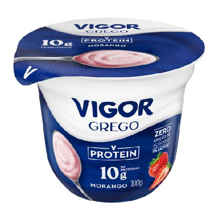 Iogurte Grego Vigor Zero 10g Proteína Morango 100g