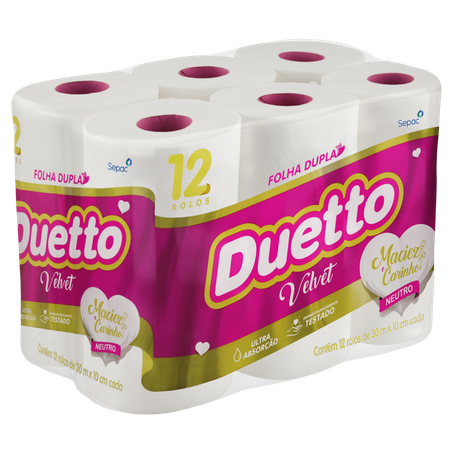 PAPEL HIGIÊNICO DUETTO VELVET 30M 12 UNIDADES 360-2