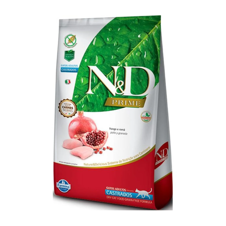 Ração Farmina N&D Prime para Gatos Castrados Sabor Frango e Romã 7,5Kg