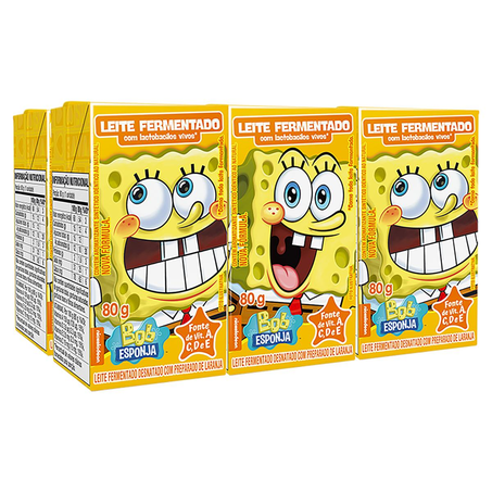 Leite Fermentado Elegê 480g - Bob Esponja - Tradicional - Com 6 unidades de 80g Cada