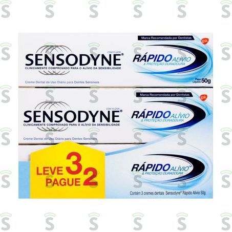  Creme Dental Sensodyne Rápido Alívio Embalagem 3x50g Leve 3 Pague 2 50g