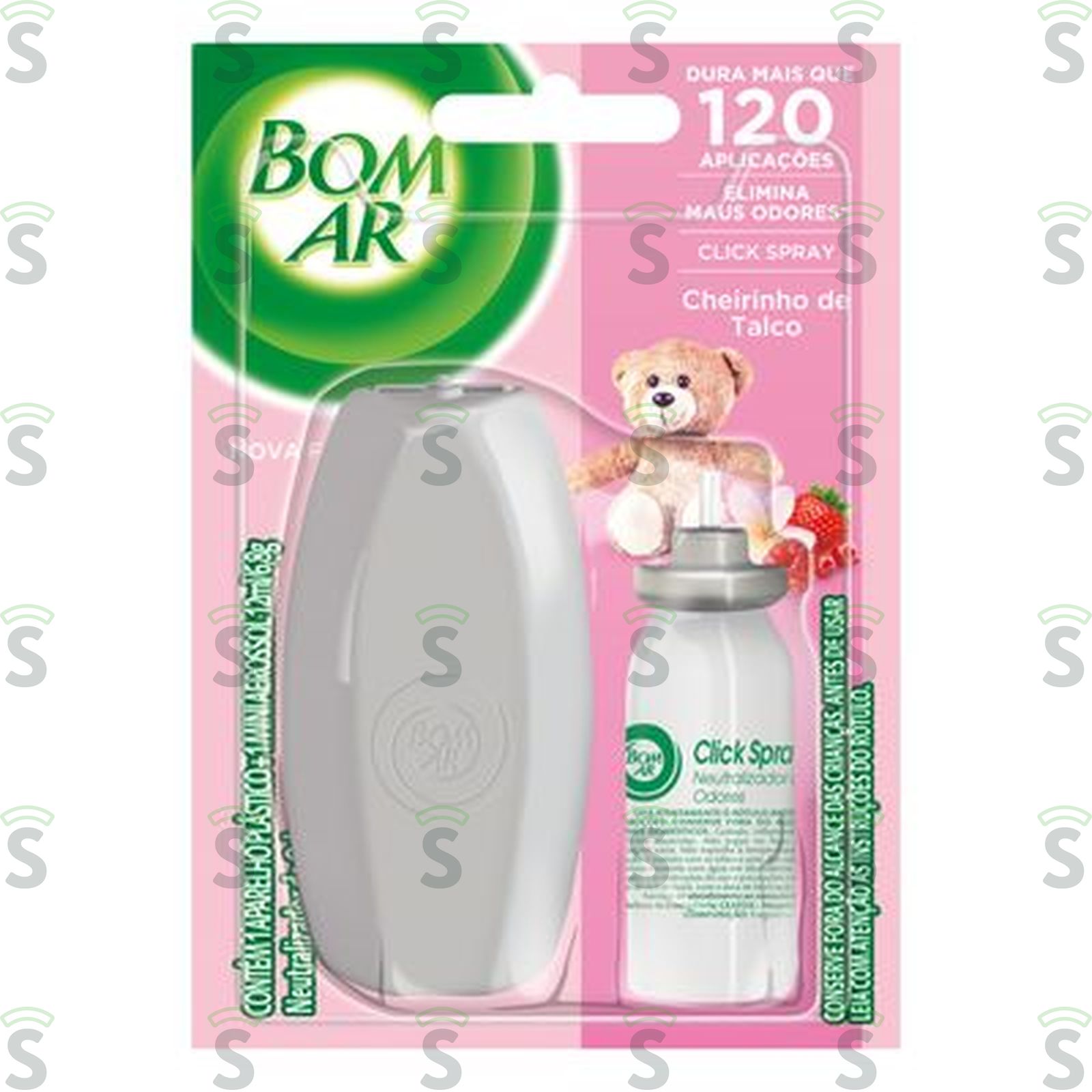 Aromatizador Bom Ar Talco Aparelho Click 1un + Refil 12ml