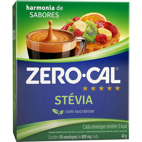 Adoçante em Pó Zero-Cal Stevia - Com 50 Envelopes