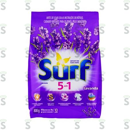  Detergente Lava Roupas Em Pó Surf 5em1 Lavanda 800g