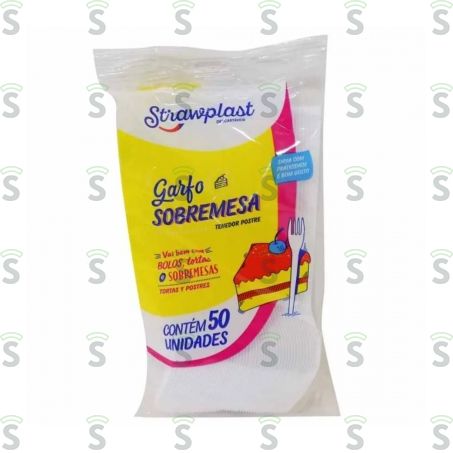  Garfo Plástico Strawplast Sobremesa Branco Embalagem 50un