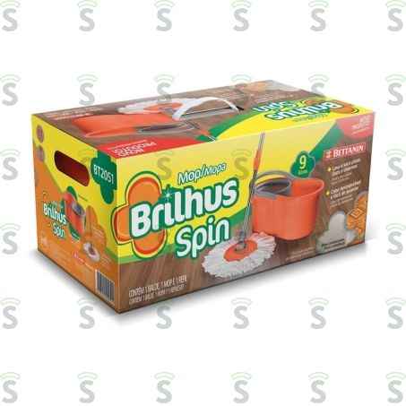  Mop Spin Brilhus Com Cesta Centrifuga Balde 9lt