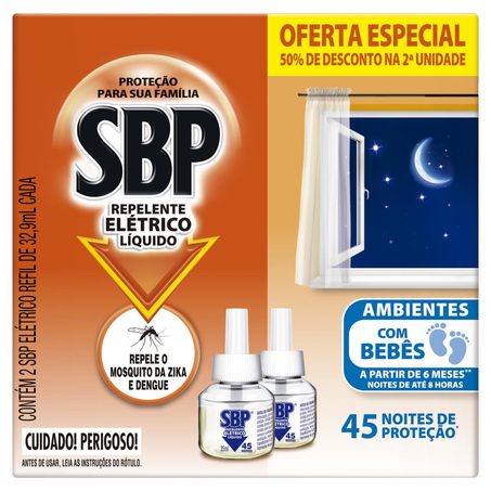 Conjunto SBP 35ml - Com 2 Inseticidas - 45 Noites - Refil - Com 50% de Desconto no 2º Inseticida