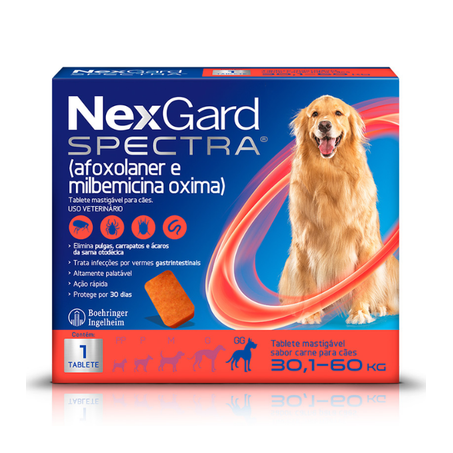 NexGard Spectra Antipulgas e Vermífugo Cães 30,1kg a 60kg 1 tablete