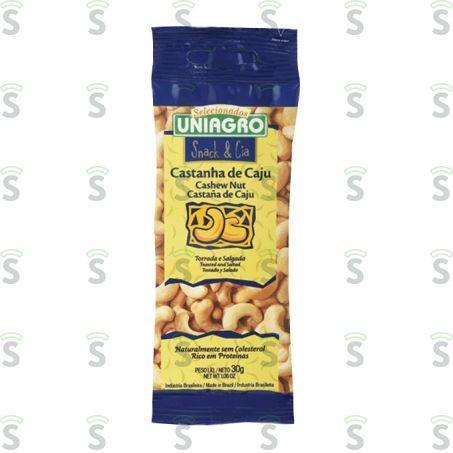  Castanha de Cajú Torrada e Salgada Uniagro Embalagem 30g