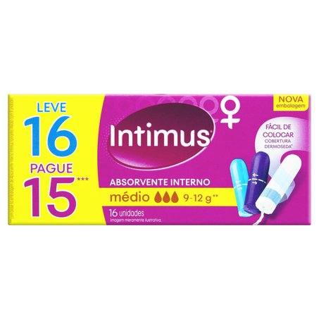 Absorvente Interno Intimus Médio - Com 16 Absorventes - Leve Mais, Pague Menos