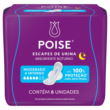 Absorvente Poise Escape Noturno - Com abas - Com 8 unidades