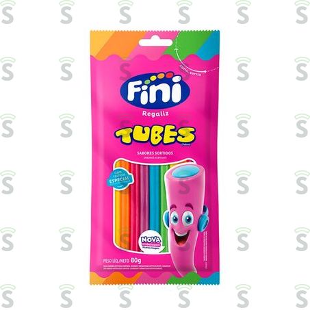  Bala Fini Regaliz Tubes Trolls Embalagem 80g