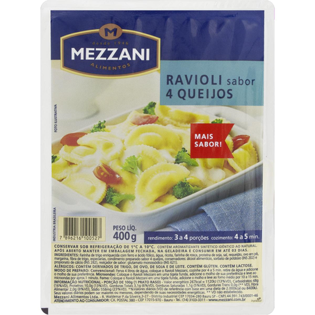 Massa Recheada Mezzani 400g - Ravióli - Quatro Queijos