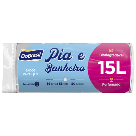 Saco para Lixo DoBrasil 15 Litros - Com 50 Sacos para Lixo - Para Pia