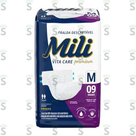  Fralda Geriátrica Mili Vita Média Pacote 9un