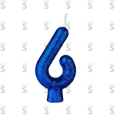  Vela de Aniversário Regina Cintilante Azul Nº6 Embalagem 1un