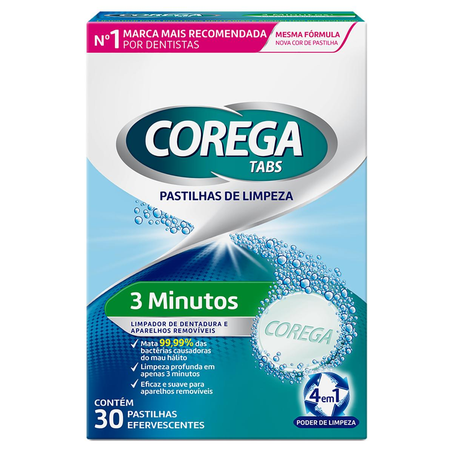 Pastilhas de Limpeza Corega Tabs Caixa com 30 - Efervescente - 4 em 1