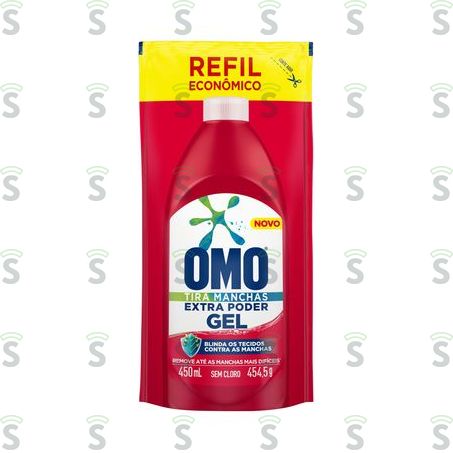  Tira Manchas Líquido Omo Extra Poder Roupas Coloridas Refil 450ml