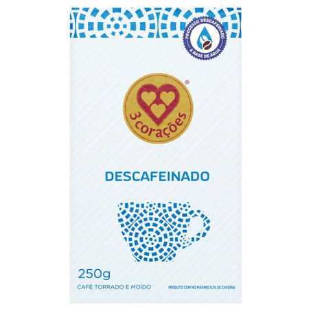 Café 3 Corações 250g - Descafeinado - A Vácuo